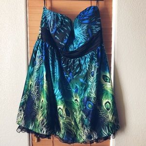 Z. Cavaricci Plus Size Strapless Peacock Dress